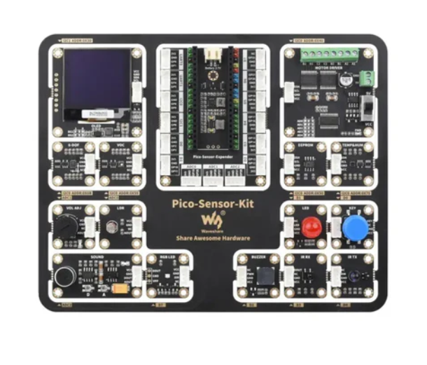 Waveshare Raspberry Pi Pico Entry-Level Sensor Kit with Pico Expansion Board and 15 Common Modules, All-in-One Design